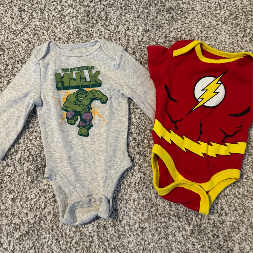 Marvel Hulk and Justice League Iron Man Baby Onesie